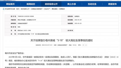 亳州市谯城区一家具店发生高处坠落事故致3死！安徽省挂牌督办