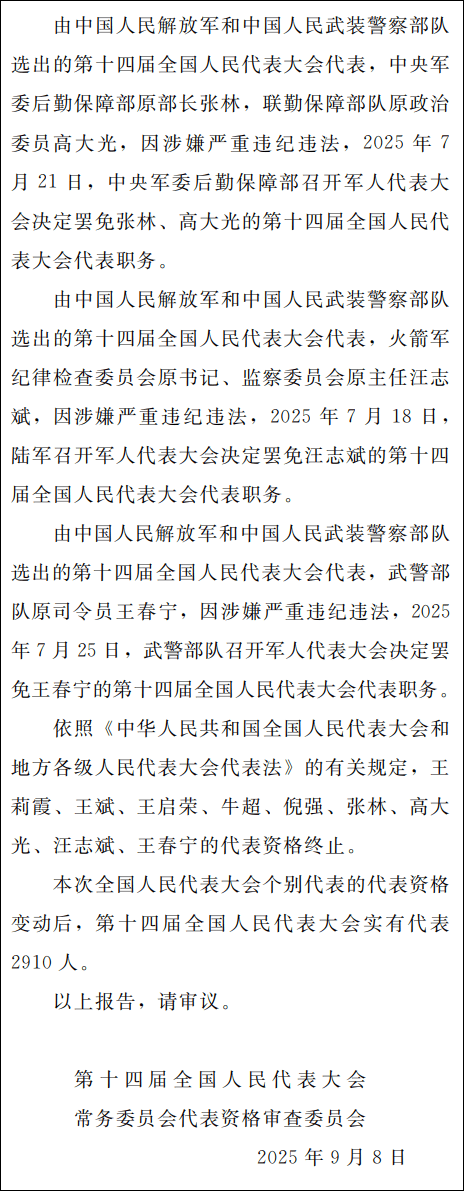 涉嫌严重违纪违法,4名将领被罢免人大代表原因披露